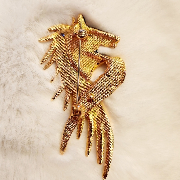 Vintage Enamel and Cut Crystal Flowing Mane Horse Pin - Picture 3 of 9